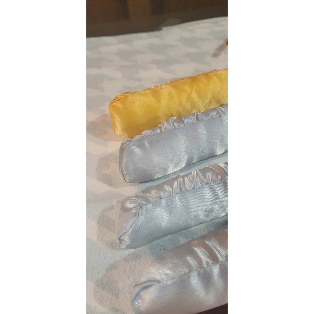 Vtg 7 Padded Satin Lingerie Hangers Pastel Pink Blue Lavender Yellow 15in